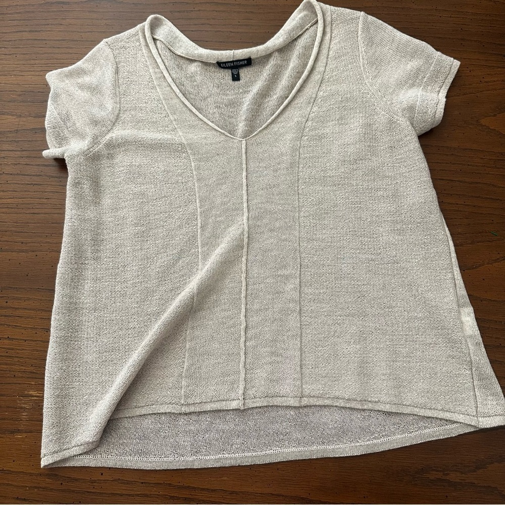 Eileen Fisher v-neck wool Women's Cream V-Neck Top S